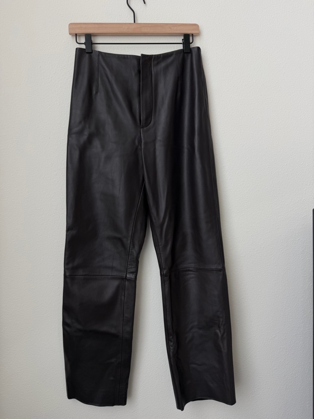 The Frankie Shop Genuine Lambskin Leather Straight Leg Pants Dark Brown Size XS - Picture 4 of 11